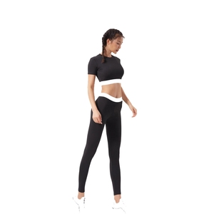 100% Cotton Custom Women's 2 Piece Activewear Set Black <b>Crop</b> Top High Waist <b>Leggings</b> Fitness Workout Sportswear Set Manufacturer - Product Image 4