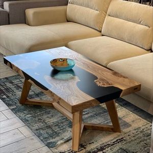 โต๊ะกาแฟไม้เคลือบอีพ็อกซี่สองด้าน งานแฮนด์เมด ทันสมัย พับได้ ทนทาน สำหรับห้องนั่งเล่น - Product Image 5