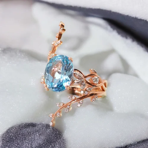 Elegante anillo de moda de oro rosa de alta calidad elegante plata de ley Topacio azul para compromiso boda o joyería de declaración - Product Image 3