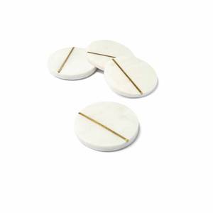 Ensemble moderne de 4 sous-verres en marbre blanc Verre de haute qualité avec incrustation en laiton Soufflé Technique pour café-bar ou cuisine - Product Image 1