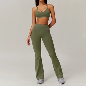 New 2pcs Women's Sexy High Waist Yoga Sportswear Set Long Sleeve <b>Crop</b> Sports Bra & Breathable <b>Leggings</b> for Workout & Fitness - Product Image 1