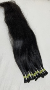 100% Virgen Remy Raw Indian I-Tip Extensiones de cabello 12A Grado Cutícula alineada Natural Negro Recto - Product Image 2