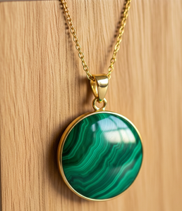 Personnalisable 925 Sterling Silver Dainty Chain 18K Gold Round Shape Pendant Bohemian Natural Malachite Healing Crystal Fashion - Product Image 3