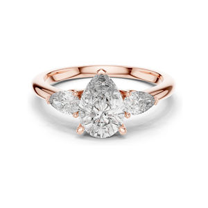Bague de fiançailles en diamant de laboratoire taille poire 1,53 CT, trois pierres VVSVS EF CVD, or 18K/14K/10K ou argent 925, rose, jaune, blanc - Product Image 1