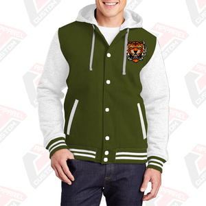 Men's Stylish Warm Varsity Jacket with Hood 100% Cotton Fleece Embroidered Technics Digital Printed Plain Dyed for Winter - Product Image 6