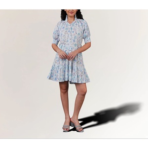 Elegant Casual Square Collar Women's Cotton Dobby Floral <b>Mini</b> Dress for Office and Partywear Available at Affordable Price - Product Image 1