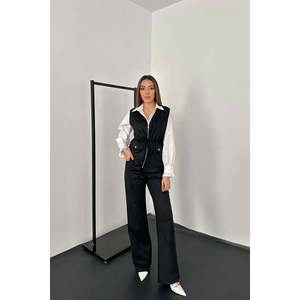 Conjunto de Chaleco y Pantalones de Gamuza Negra - Negro - Product Image 2
