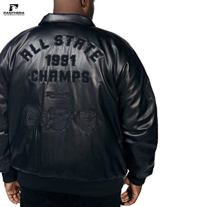 Vestes en cuir noir vintage véritable avec broderie personnalisée Logos Col - Product Image 6