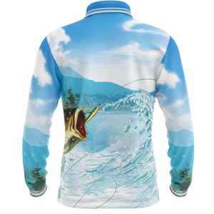 เสื้อตกปลาแขนยาวผู้ชาย พิมพ์ลายปลาเบส ดีไซน์ซับลิเมชั่น UPF 50 แห้งเร็ว เสื้อโปโลสำหรับกิจกรรมกลางแจ้ง - Product Image 2