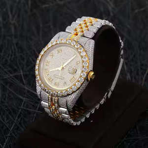 Luxury Two Tone VVS Quality Diamond Moissanite Analog <b>Mechanical</b> <b>Watch</b> Roman Numerals Glass Dial Window Leather Band Unisex - Product Image 2