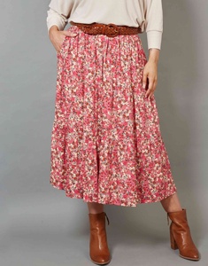 Falda Midi de Cintura Alta con Estampado Floral y Diseño Plisado para Mujer, con Bolsillos Laterales, Tejido de Poliéster/Algodón, Estilo Chic de Primavera - Product Image 1