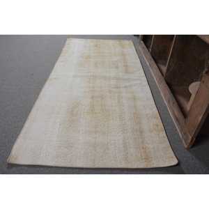 Turkish Rug, 3x6.8 ft Accent Rug, White <b>Brown</b> <b>Wool</b> Rug - Product Image 2