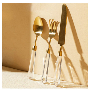 Ensemble de couverts de couleur dorée bien polir Couverts à poignée en acrylique de haute qualité Couverts à poignée en acrylique Ensemble de couverts en acrylique - Product Image 3