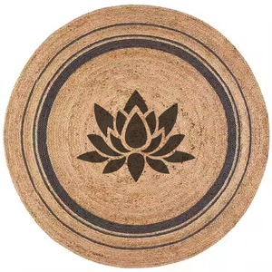 Eco-Friendly Natural Flower Designed Jute Round Rugs Handmade <strong>Printed</strong> Carpet for Bedroom &amp; Dining Durable, Affordable <strong>Floor</strong> <strong>Mat</strong>