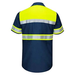 High Visibility Shirt Short Sleeve Reflective Workwear Navy Yellow Stripe Design Customized Logo - Product Image 2