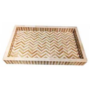 PRODUCTOS BANDEJA CON INCRUSTACIONES DE HUESO Bandeja para servir hecha a mano Incrustaciones de hueso de lujo Ramadán Desayuno Comida Fruta Café Té Bandeja decorativa - Product Image 1