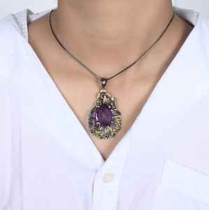 สร้อยคออเมทิสต์สีม่วงลูกแพร์สำหรับผู้หญิงจี้เงินสเตอร์ลิง925สีดำโรเดียมชุบทองของขวัญวันเกิด - Product Image 5