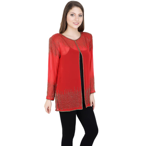 Meilleure vente américaine de veste de soirée à paillettes scintillantes à manches longues avec broderie à la main Décorations à plis drapés - Product Image 1