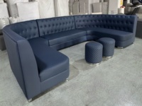 Conjunto de Asientos de Lujo para Club con Luces LED, Sofá de Cuero, Banqueta Modular, Mesa de Bar VIP y Otomana para KTV, Discoteca o Salón