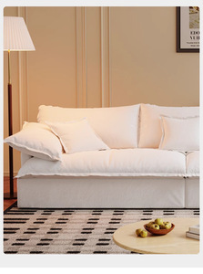 Modern Style <b>Cream</b> Linen Three Seat <b>Sofa</b> with Cotton Hemp Fabric Small Wind Design for Living Room - Product Image 3