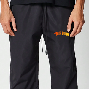<b>Men's</b> Black <b>Linen</b>/Cotton Woolen Straight Sweatpants Elastic Waist Drawstring Casual Loose Fit Right Leg Logo Printing Autumn - Product Image 3