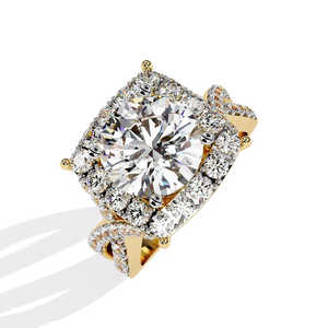 Bague élégante en or 14 carats avec halo de diamants ronds brillants de laboratoire pour femmes, cadeau de fiançailles, de mariage ou d'anniversaire - Product Image 1