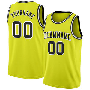 Maillot de basket-ball jaune personnalisé sans manches unisexe pour adulte, impression du nom de l'équipe, respirant, coupe régulière, maille sublimée - Product Image 2