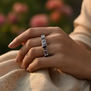 Anillo Geométrico de Plata 925 con Amatista, Engaste de Bisel, Estilo Vintage, Unisex, Joyería de Moda con Piedras Preciosas, Elegante para Boda o Compromiso - Product Image 3