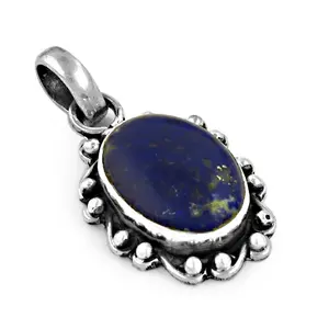Pendentif en argent 925 avec lapis-lazuli pour femmes, plaqué rhodium, or blanc, bijoux en pierres précieuses avec motif religieux, charme - Product Image 1