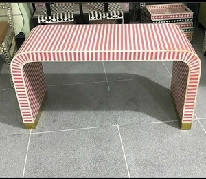 Table console moderne en bois et MDF avec incrustation d'os et cascade pour salon, hôtel, maison et bureau - Product Image 2