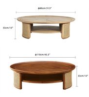 Table basse ronde en bois massif au design moderne avec côtés en rotin, hauteur réglable, couleur personnalisée pour le mobilier de salon