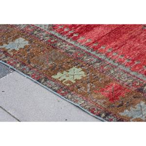 Tapis turc vintage de 4.7x12,5 pieds, tapis en laine à tissage plat, rouge et vert pour décorations de salon, support en latex - Product Image 5