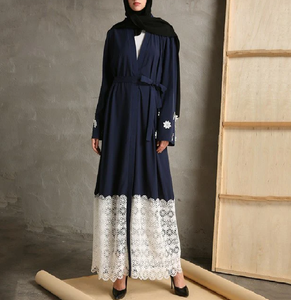 Encaje blanco bordeado azulado brillante abierto Abaya fiesta desgaste elegante turco modesto ropa islámica elegante Dubai para mujeres al por mayor - Product Image 1