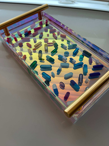 Plateau en résine élégant de haute qualité pour la décoration de la maison, plateaux de service faits à la main, parfaits pour l'hôtel et la maison, plateau en résine avec poignées - Product Image 5