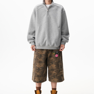 High Quality Simple Basics Men's Loose Solid <b>Grey</b> 1/4 Zip Cotton <b>Sweatshirt</b> Customized Winter Drop Shoulder Quarter Hoodies 2026 - Product Image 3