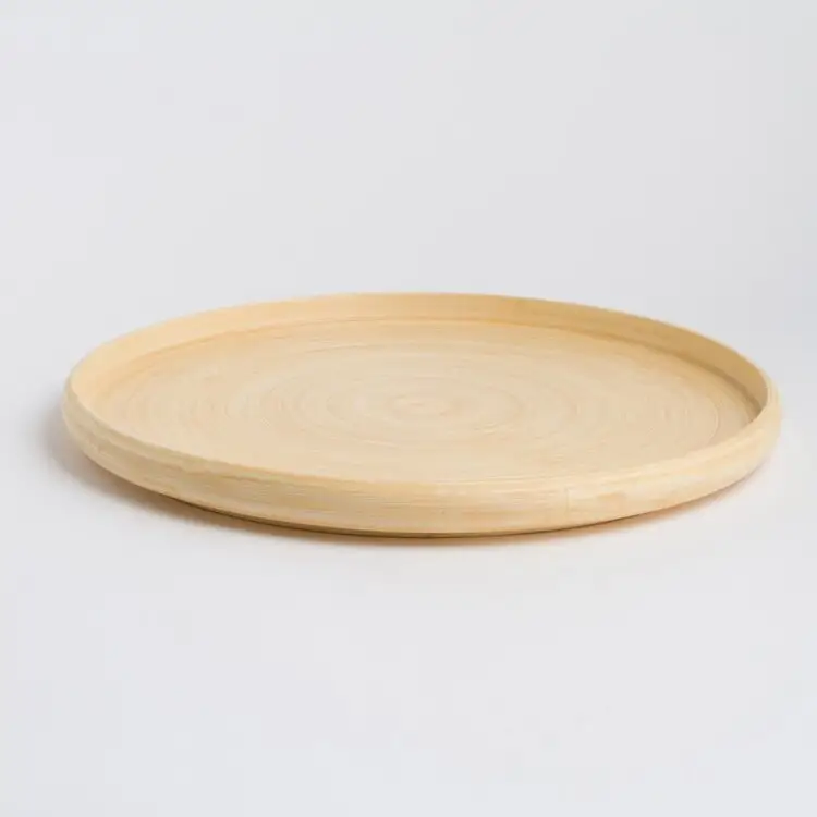 100% natural round rolling coiled spun bamboo serving trays for breakfast dinner restaurant