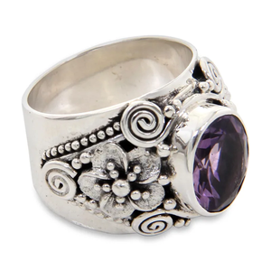 Floral Faceted Amethyst Band <b>Ring</b> 925 Sterling Silver Handmade Fashionable Purple Gemstone Jewelry Anniversary <b>Statement</b> <b>Ring</b> - Product Image 1