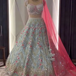 Lehenga Choli de Fiesta para Mujer, Diseño de Alta Calidad, Georgette Sintética con Bordado de Lentejuelas y Espejo, por FabZone - Product Image 1