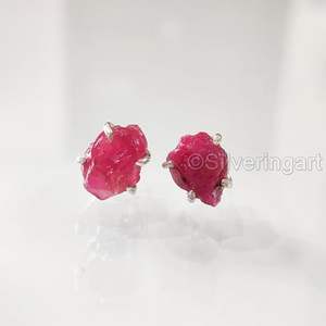 Pendientes de Piedra Natural para Mujer, Gema de Rubí en Bruto, Piedra de Nacimiento de Julio, Regalo de Cumpleaños, Navidad, Pendientes de Plata de Ley 925 - Product Image 4