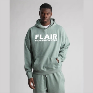 Sweat à capuche surdimensionné en coton mélangé de haute qualité, design à épaules tombantes avec impression en relief de poids lourd, qualité supérieure pour hommes - Product Image 2