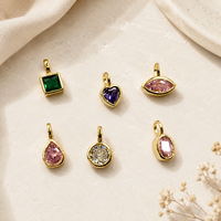 Composants de bijoux : Breloques en laiton plaqué or 18 carats hypoallergéniques, avec pierre rose, cœur, turquoise, hippocampe et pendentif lune romantique