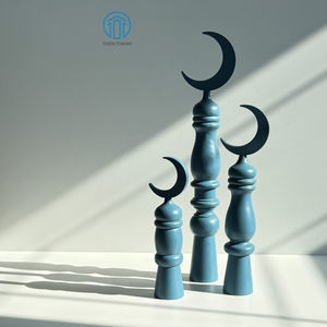 Madera Ramadán media luna decoración hecha a mano Hilal soporte islámico Eid Mubarak madera decoración del hogar centro de mesa - Product Image 5