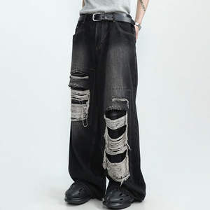 Pantalones Vaqueros Casuales de Invierno para Hombre, Estilo Dulce, Sólidos, de Alta Calidad, Lavados, Rectos, Holgados, Rotos, Ajuste Holgado - Product Image 5