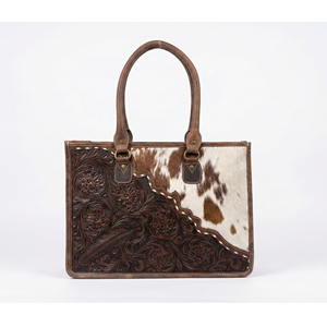 Wholesale Western Style Hand Tooled <b>Leather</b> Cowhide Tote Bag Hair-on-Hide Women's Shoulder <b>Handbag</b> - Product Image 1