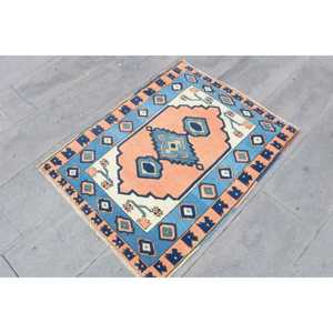 Alfombra Turca Vintage de 2.8x3.4 pies, Alfombra Pequeña, Alfombra de Lana Azul - Product Image 3