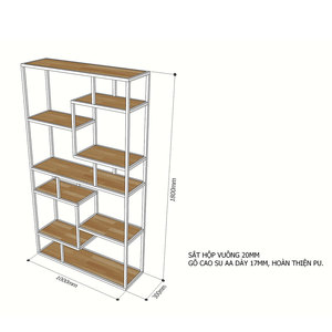 KTB68079 Rubberwood Display Shelving System with Iron Frame 200x30x180cm Standing Type for Living Room - Product Image 4