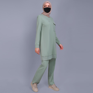 Stylish <b>Islamic</b> Women Tracksuit Solid Embroidery Eco-Friendly Quick Dry Light Weight 2-Piece Sweat Suit - Product Image 5