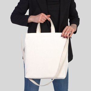 <b>Large</b> Natural Cotton Canvas Tote Bag with Portable Zipper Closure Solid Color & Polyester Lining Open Short Handles for Shopping - Product Image 1
