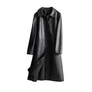 Vente en gros de nouveaux manteaux longs en cuir véritable noir imperméables pour femmes, sur mesure, automne/hiver, avec design personnalisable - Product Image 5