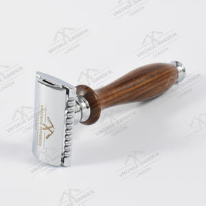 Maquinilla de afeitar clásica de seguridad sin plástico para hombre con mango de madera para Bikini, cuerpo, cabeza, pierna, axila, afeitado - Product Image 1